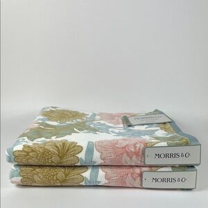 William Morris Bath Towels Pink Blue English Garden Cotton Velour Set of 2 NEW